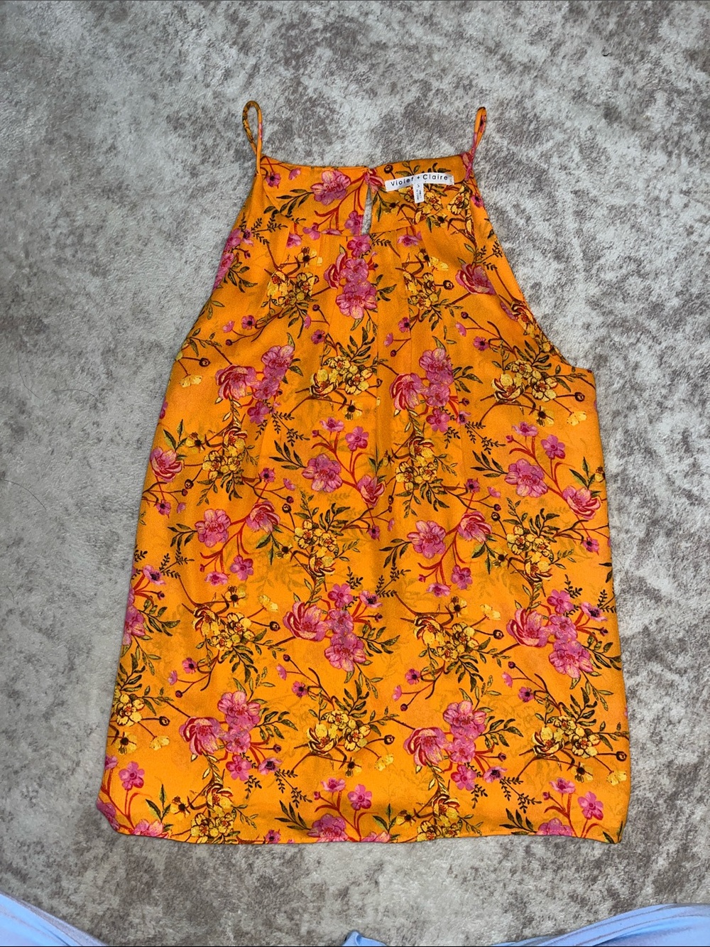 Violet & Claire Orange Floral Halter Cami with Pink Blossoms